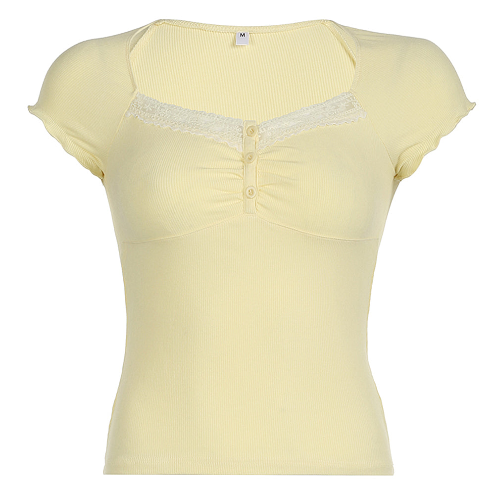 Cute Everyday Outfits, Outfit Inspo Casual Lemon Sorbet Ribbed Lace Top