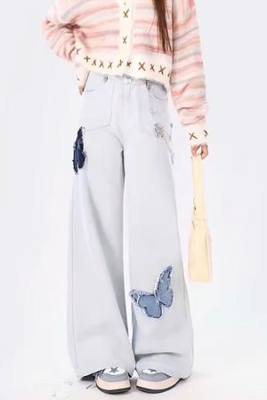 Cute Everyday Outfits, Outfit Inspo Casual Light Blue Butterfly Aesthetic Jeans