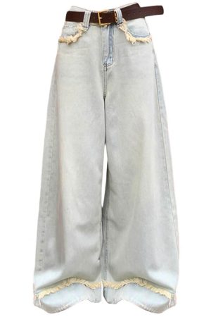 Cute Everyday Outfits, Outfit Inspo Casual Light Blue Frayed Wide-Leg Jeans