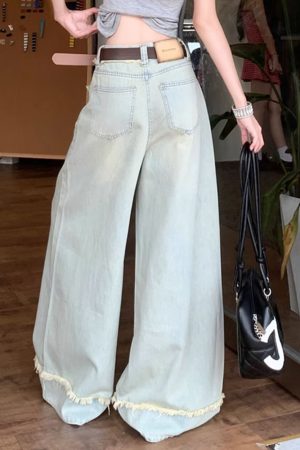 Cute Everyday Outfits, Outfit Inspo Casual Light Blue Frayed Wide-Leg Jeans