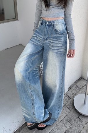 Cute Everyday Outfits, Outfit Inspo Casual Light Blue Washed Wide-Leg Jeans