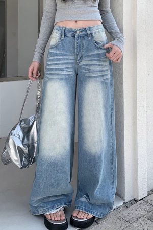 Cute Everyday Outfits, Outfit Inspo Casual Light Blue Washed Wide-Leg Jeans