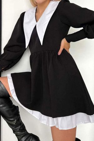 Cute Everyday Outfits, Outfit Inspo Casual Like a Doll Black Collar Dress