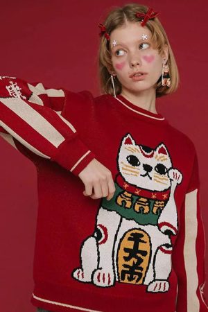 Cute Everyday Outfits, Outfit Inspo Casual Maneki Neko Sweater
