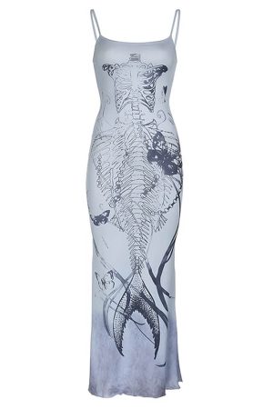Cute Everyday Outfits, Outfit Inspo Casual Mermaid Skeleton Print Dress