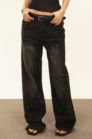 Cute Everyday Outfits, Outfit Inspo Casual Midnight Rhinestone Baggy Jeans