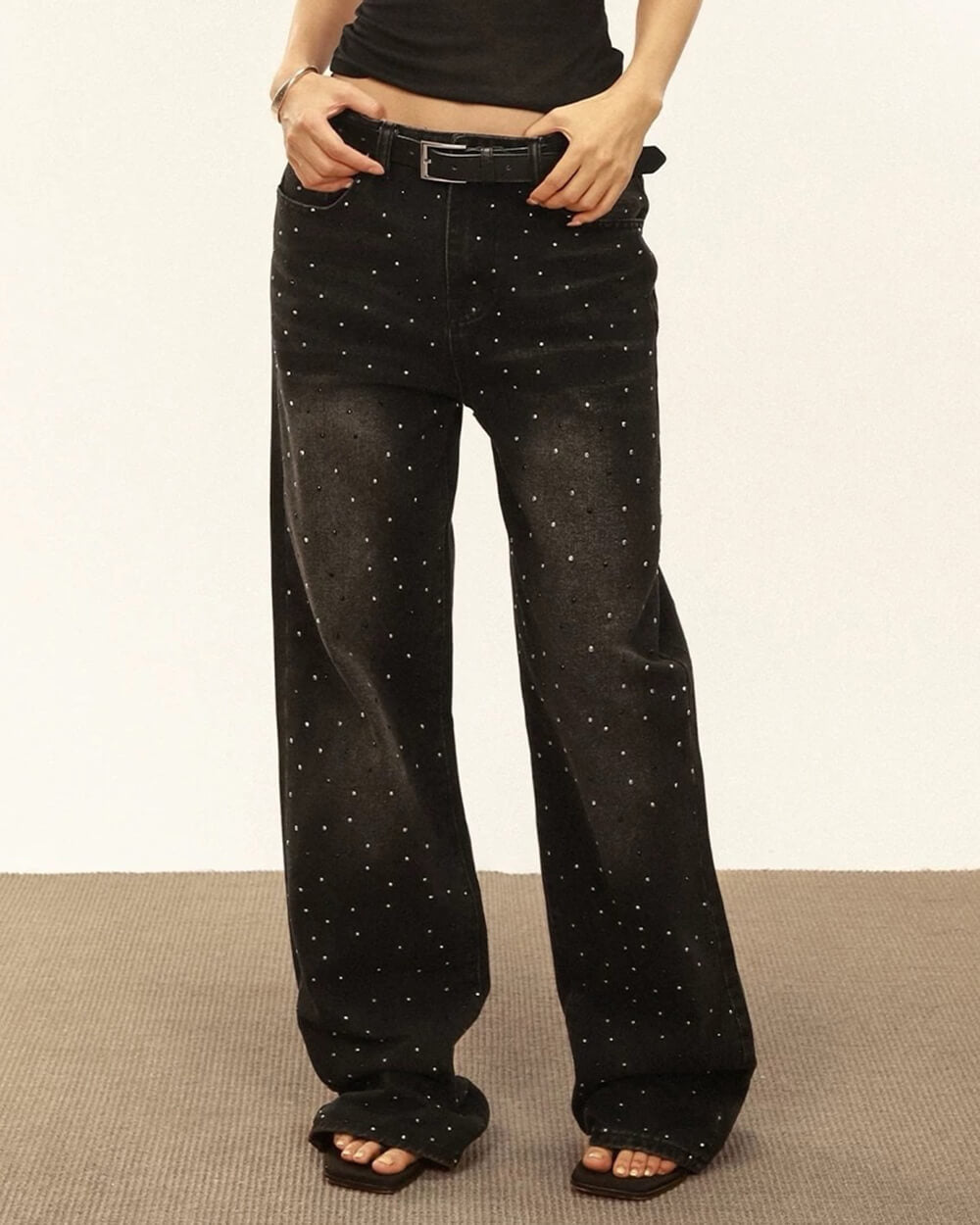 Cute Everyday Outfits, Outfit Inspo Casual Midnight Rhinestone Baggy Jeans Cute Everyday Outfits, Outfit Inspo Casual Midnight Rhinestone Baggy Jeans