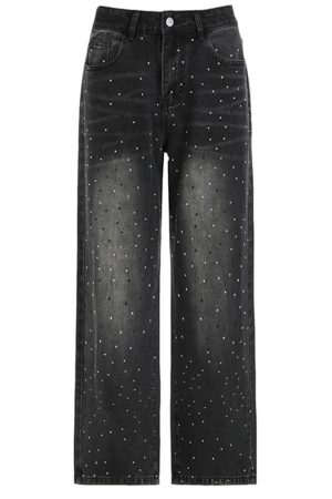 Cute Everyday Outfits, Outfit Inspo Casual Midnight Rhinestone Baggy Jeans