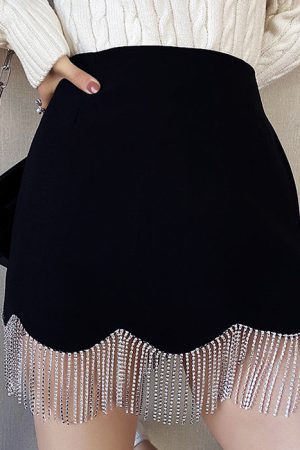 Cute Everyday Outfits, Outfit Inspo Casual Midnight Rhinestone Fringe Skirt