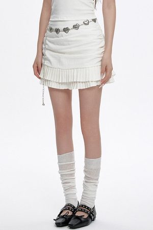 Cute Everyday Outfits, Outfit Inspo Casual Milk White Double-Layer Mini Skirt