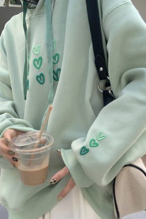 Cute Everyday Outfits, Outfit Inspo Casual Mint Aesthetic Heart Hoodie