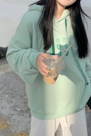 Cute Everyday Outfits, Outfit Inspo Casual Mint Aesthetic Heart Hoodie