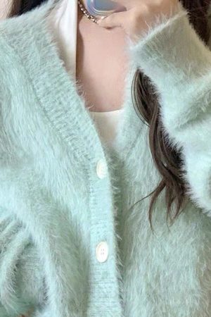 Cute Everyday Outfits, Outfit Inspo Casual Mint Green Fuzzy Cardigan