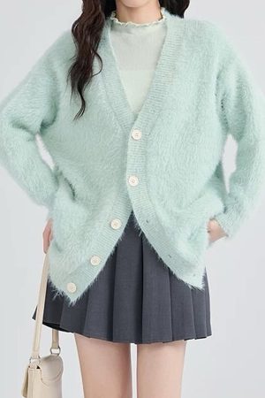 Cute Everyday Outfits, Outfit Inspo Casual Mint Green Fuzzy Cardigan