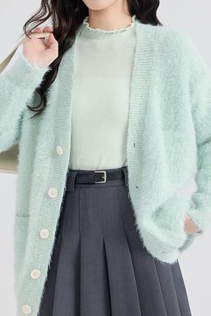 Cute Everyday Outfits, Outfit Inspo Casual Mint Green Fuzzy Cardigan