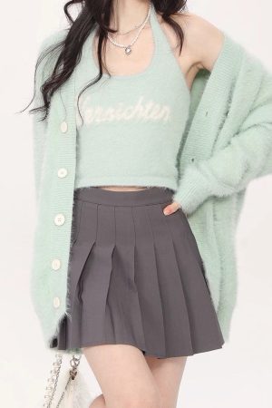 Cute Everyday Outfits, Outfit Inspo Casual Mint Green Fuzzy Cardigan