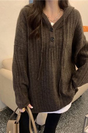 Cute Everyday Outfits, Outfit Inspo Casual Mocha Knit Button Up Hoodie