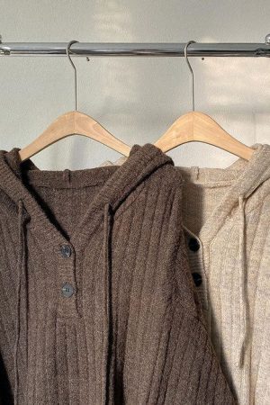 Cute Everyday Outfits, Outfit Inspo Casual Mocha Knit Button Up Hoodie