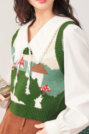 Cute Everyday Outfits, Outfit Inspo Casual Mushroom Aesthetic Knit Vest