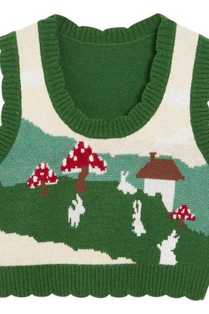 Cute Everyday Outfits, Outfit Inspo Casual Mushroom Aesthetic Knit Vest