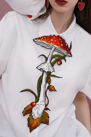 Cute Everyday Outfits, Outfit Inspo Casual Mushroom Embroidery Necktie