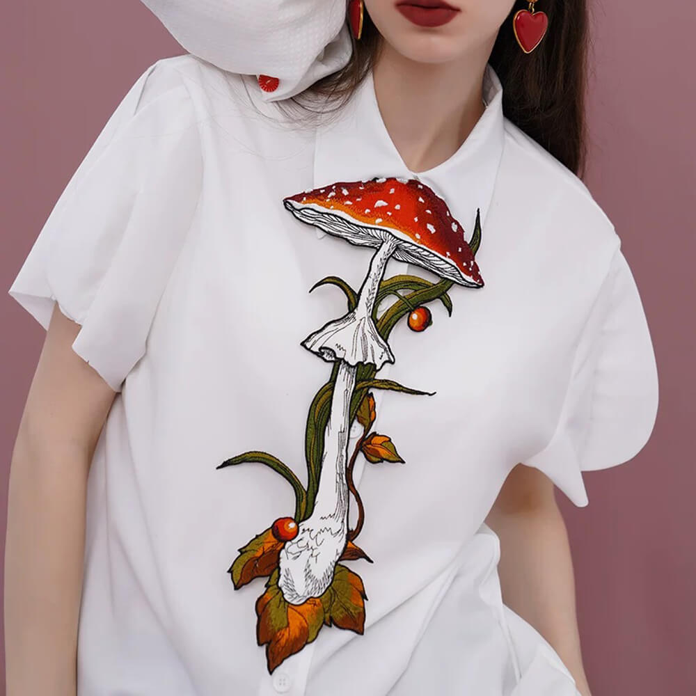 Cute Everyday Outfits, Outfit Inspo Casual Mushroom Embroidery Necktie Cute Everyday Outfits, Outfit Inspo Casual Mushroom Embroidery Necktie