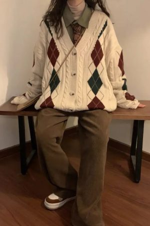 Cute Everyday Outfits, Outfit Inspo Casual New Student Argyle Cardigan
