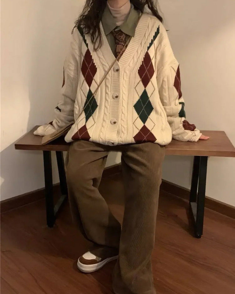 Cute Everyday Outfits, Outfit Inspo Casual New Student Argyle Cardigan Cute Everyday Outfits, Outfit Inspo Casual New Student Argyle Cardigan