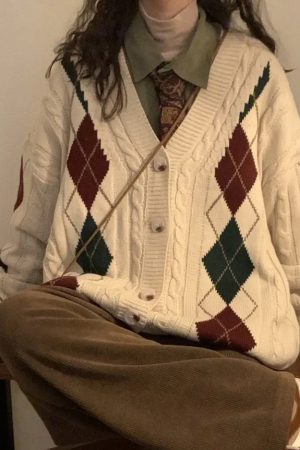 Cute Everyday Outfits, Outfit Inspo Casual New Student Argyle Cardigan