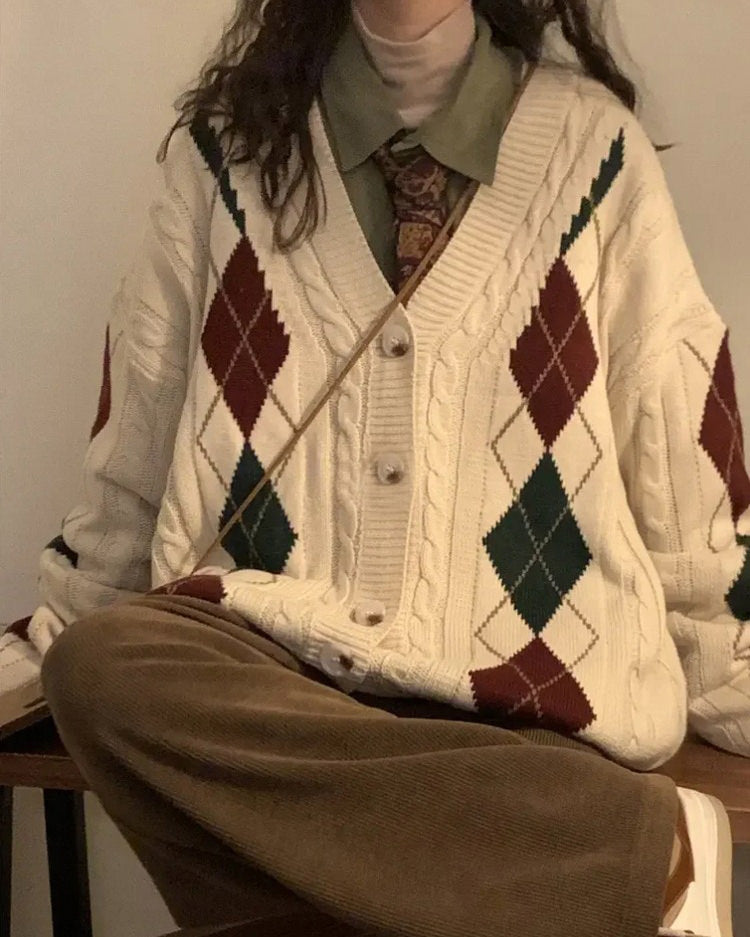 Cute Everyday Outfits, Outfit Inspo Casual New Student Argyle Cardigan Cute Everyday Outfits, Outfit Inspo Casual New Student Argyle Cardigan