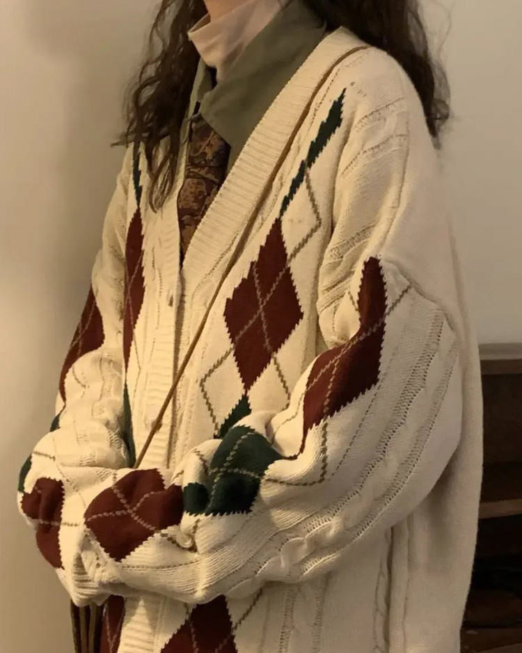 Cute Everyday Outfits, Outfit Inspo Casual New Student Argyle Cardigan Cute Everyday Outfits, Outfit Inspo Casual New Student Argyle Cardigan