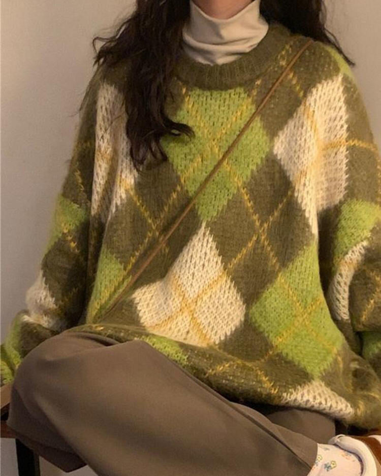 Cute Everyday Outfits, Outfit Inspo Casual New Student Green Argyle Sweater Cute Everyday Outfits, Outfit Inspo Casual New Student Green Argyle Sweater