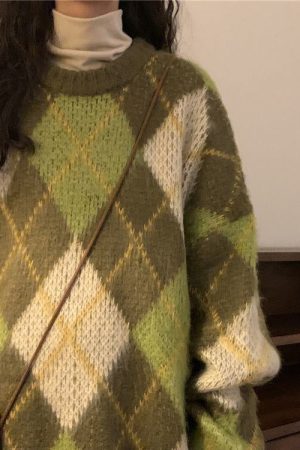 Cute Everyday Outfits, Outfit Inspo Casual New Student Green Argyle Sweater