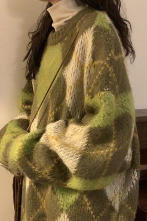 Cute Everyday Outfits, Outfit Inspo Casual New Student Green Argyle Sweater