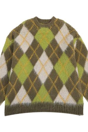 Cute Everyday Outfits, Outfit Inspo Casual New Student Green Argyle Sweater