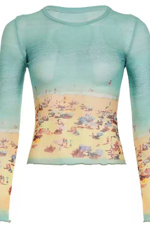 Cute Everyday Outfits, Outfit Inspo Casual Ocean Beach Print Top