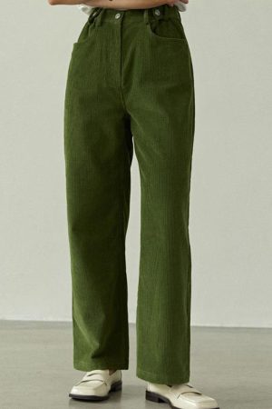 Cute Everyday Outfits, Outfit Inspo Casual Olive Green Wide-Leg Cord Trousers