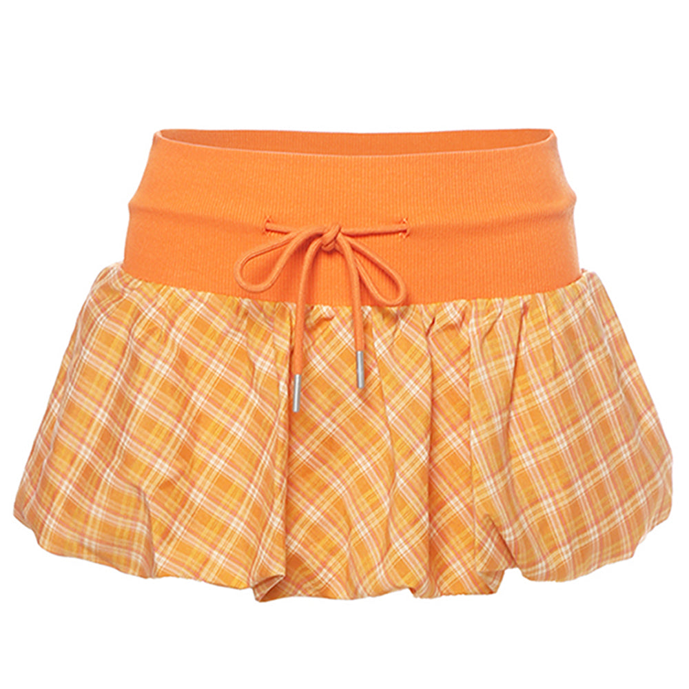 Cute Everyday Outfits, Outfit Inspo Casual Orange Checkered Bubble Skirt