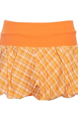 Cute Everyday Outfits, Outfit Inspo Casual Orange Checkered Bubble Skirt