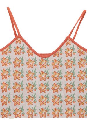 Cute Everyday Outfits, Outfit Inspo Casual Orange Flower Knit Tank