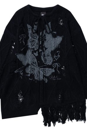 Cute Everyday Outfits, Outfit Inspo Casual Oversized Ripped Sweater with Butterfly Print