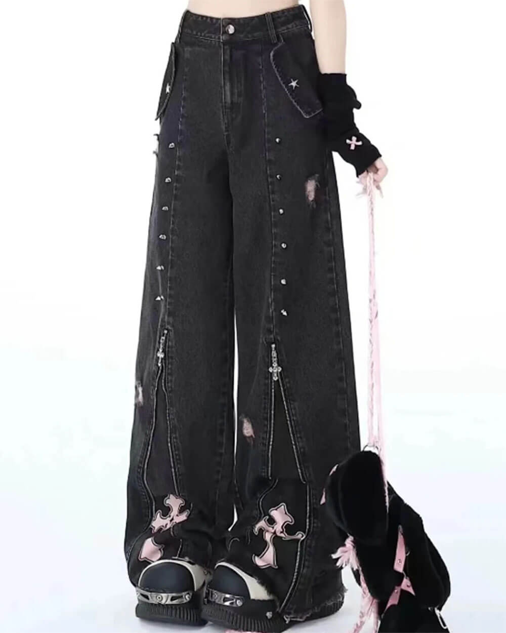 Cute Everyday Outfits, Outfit Inspo Casual Pastel Goth Cross Baggy Jeans Cute Everyday Outfits, Outfit Inspo Casual Pastel Goth Cross Baggy Jeans