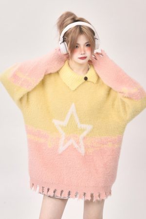 Cute Everyday Outfits, Outfit Inspo Casual Pastel Knit Sweater with Star Design
