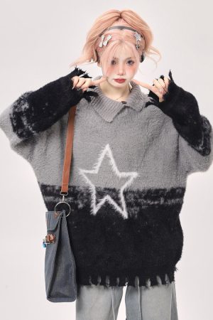 Cute Everyday Outfits, Outfit Inspo Casual Pastel Knit Sweater with Star Design