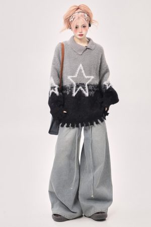 Cute Everyday Outfits, Outfit Inspo Casual Pastel Knit Sweater with Star Design