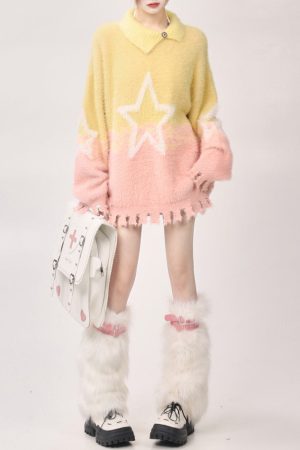 Cute Everyday Outfits, Outfit Inspo Casual Pastel Knit Sweater with Star Design