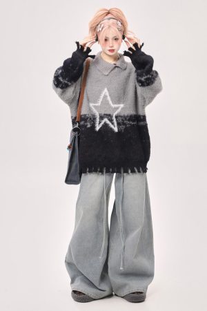 Cute Everyday Outfits, Outfit Inspo Casual Pastel Knit Sweater with Star Design