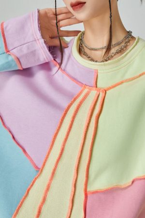 Cute Everyday Outfits, Outfit Inspo Casual Pastel Patchwork Oversized Sweatshirt