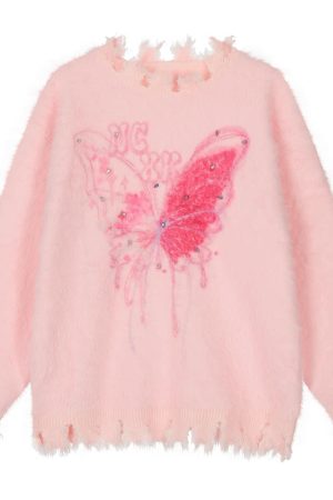 Cute Everyday Outfits, Outfit Inspo Casual Pastel Pink Butterfly Sweater