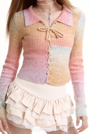Cute Everyday Outfits, Outfit Inspo Casual Pastel Rainbow Knit Top